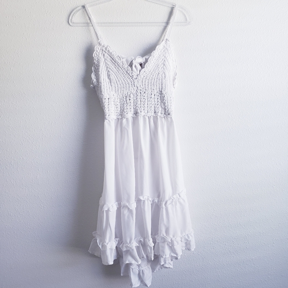 Crochet Ruffle Mini Bohemian Dress - Picture 2 of 9